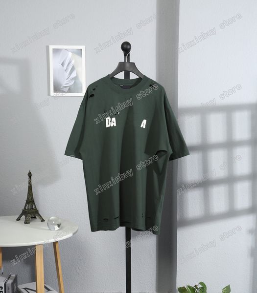 22SS Männer Frauen Designer T-Shirts T-Shirt Paris DESTROYED Tie Dye Print Kurzarm Rundhalsausschnitt Streetwear Schwarz Weiß Rot Xinxinbuy XS-L