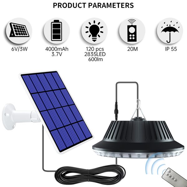 Solar lâmpada solar pendente solar luz interior iluminação de gazebo externo com controle remoto ip55 à prova d'água para pátio de quintal