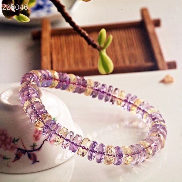 

natural purple yellow ametrine bracelet 9.2mm clear cut abacus beads women men charms crystal jewelry aaaaa, Silver