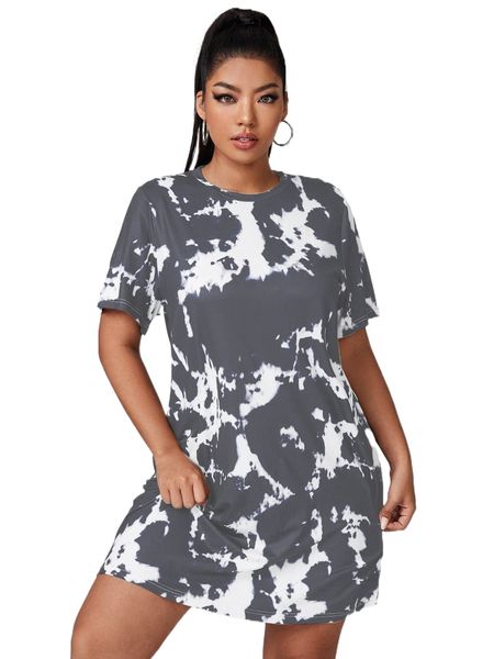 

plus tie dye tee dress l6kj#, Black