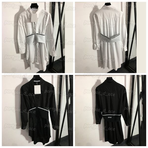 

luxurys womens shirt dress casual long sleeve lapel dresses webbing design street style dress 2 color, Black