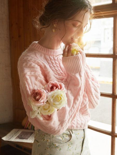 

knit mix drop shoulder cable knit sweater p9gg#, White;black