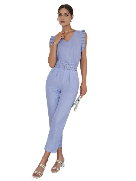 

sollinarry flutter sleeve & paperbag waist belted pants y8cf#, White