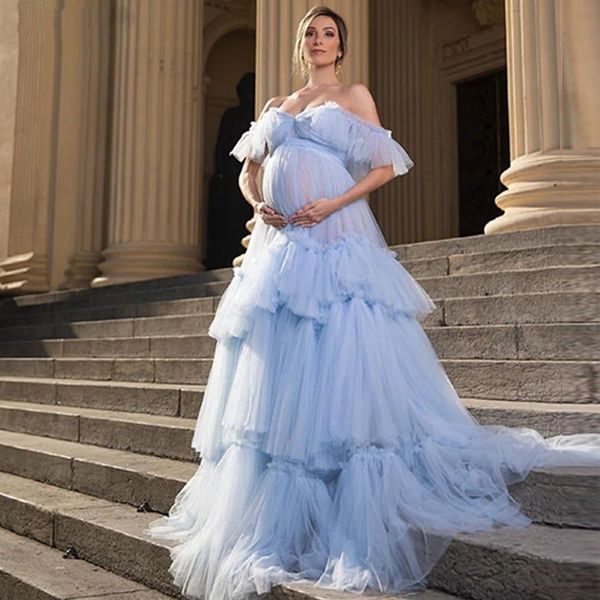 

elegant prom dresses for pregnant women's maternity dress ruffled pleats off the shoulder baby shower gowns, Black