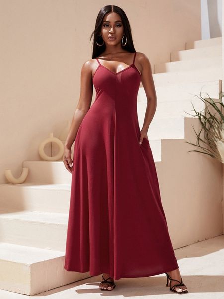 

sxy solid hidden pocket cami dress n2j0#, Black;gray