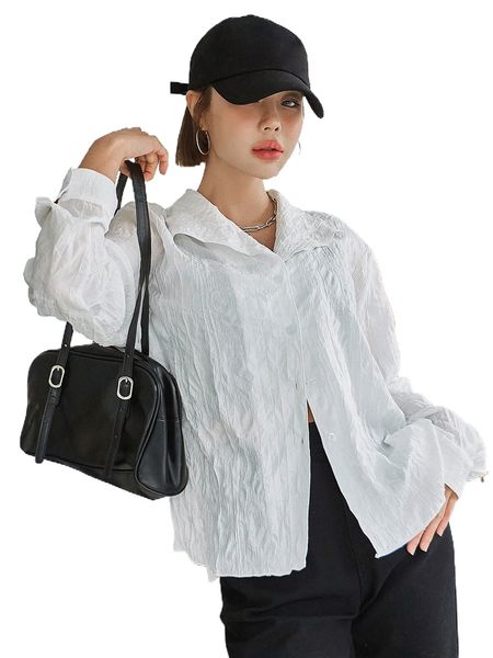 

dazy drop shoulder textured blouse without bra 32tu#, White
