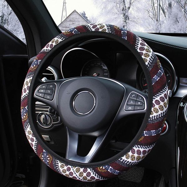 

car accessories elastic car styling ethnic style steering wheel cover linen universal