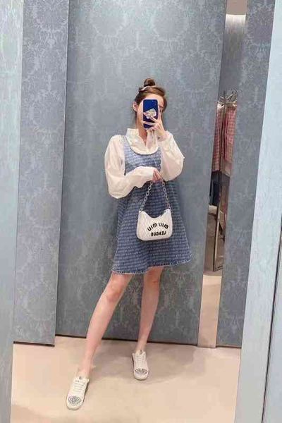 

casual dresses miu spring sweet all over letter printed denim sleeveless vest skirt, Black;gray