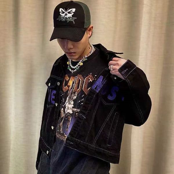 

mens jacket designer big v denim jackets men women american hip hop slim fit cardigan coat, Black;brown