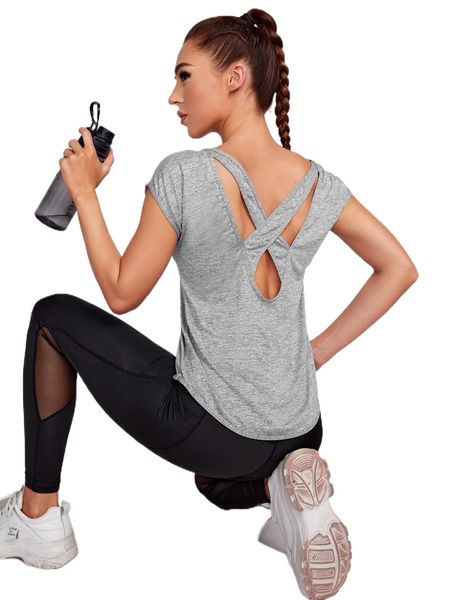 

criss-cross back sports tee k1n9#, Gray