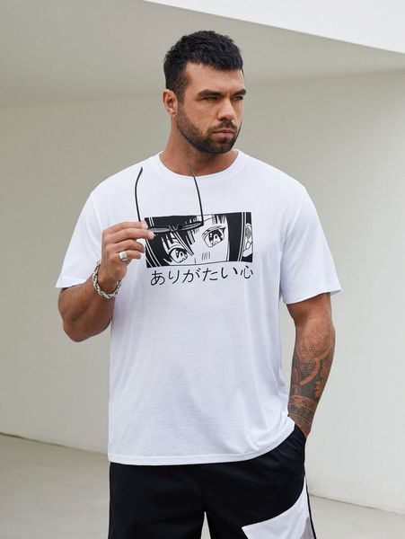 

men japanese character and cartoon graphic tee 23k8#, White;black