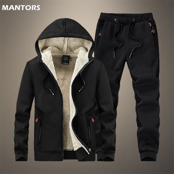 

men winter fleece sets mens thick hoodiespants suit hooded sweatshirt sportswear tracksuits male hoodie sweatsuits size 6xl 220804, Gray