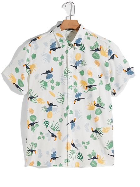 

men bird & tropical print shirt o0tz#, White;black