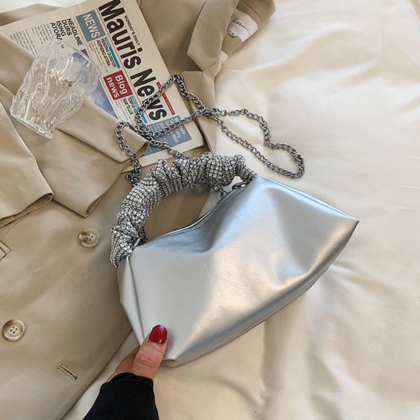 

designer soft rhinestone handbag woman solid pu leather chain women shoulder bag luxury brand fashion womens messenger bag