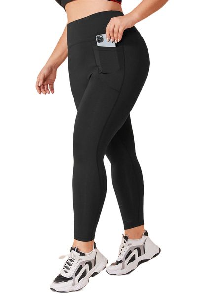 

plus stitch sports leggings with phone pocket z11z#, Black