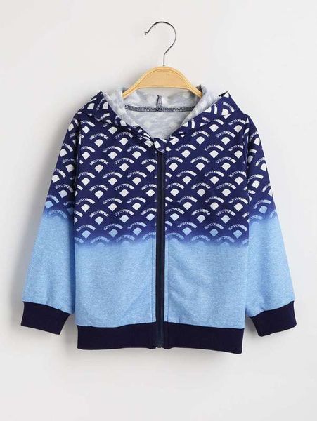 

toddler boys geo print zip-up hooded jacket she, Blue;gray