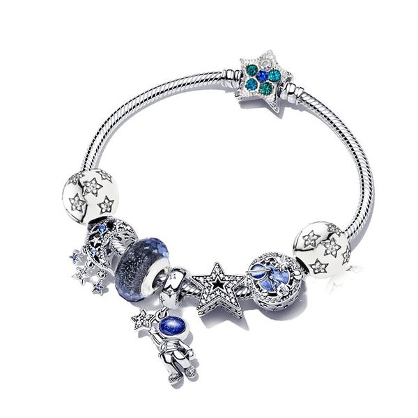 925 miçangas de charme de prata Dangle astronauta Terras Ladies Presente de joias Tassel Lua estrela FIT PANDORA PANDMS BRACELETE DIY ACESSÓRIOS DE JOIXAS DIY