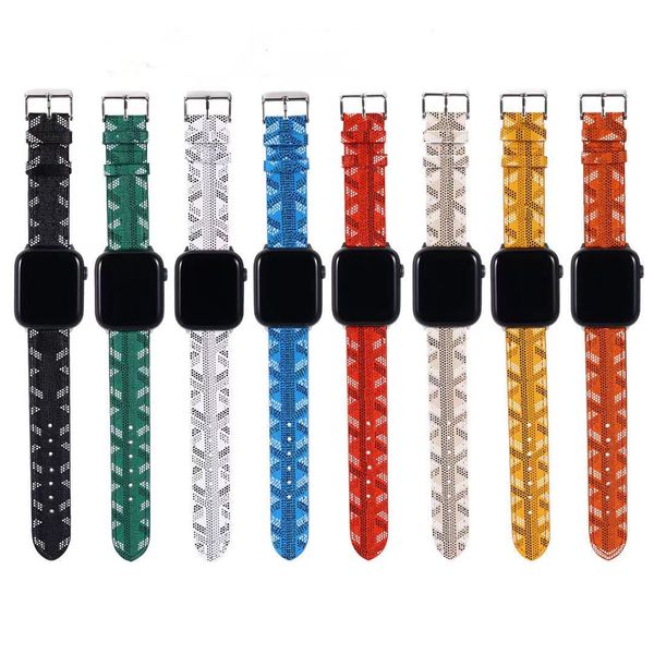 Modedesigner-Uhrenarmbänder für Apple 38 mm, 40 mm, 41 mm, 42 mm, 44 mm, 45 mm, iWatch-Serie 7, 6, 5, 4, 3, 2, schwarzes PU-Leder, Ersatz-Smartwatch-Band 102401