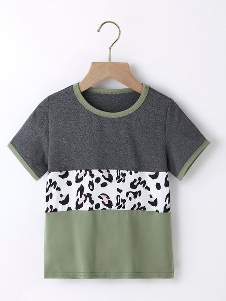 

toddler girls contrast leopard colorblock tee she, Blue