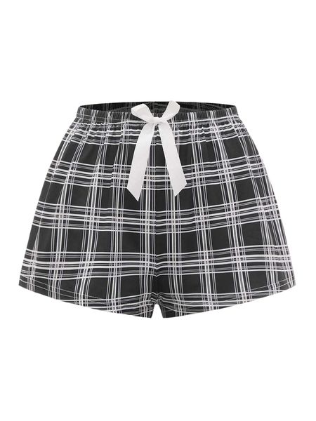 

plaid print tie waist sleep shorts s5ow#, Black;red