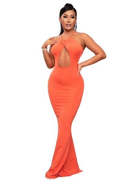 

joyfunear cut out crisscross backless mermaid split hem dress j4pk#, Black;gray