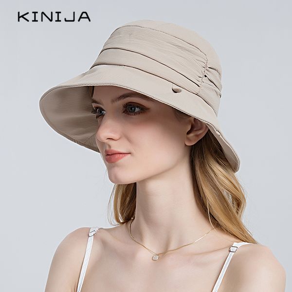 

spring elegant solid color foldable bucket hat women summer sunscreen panama french beach sun outdoor fisherman 220507, Blue;gray
