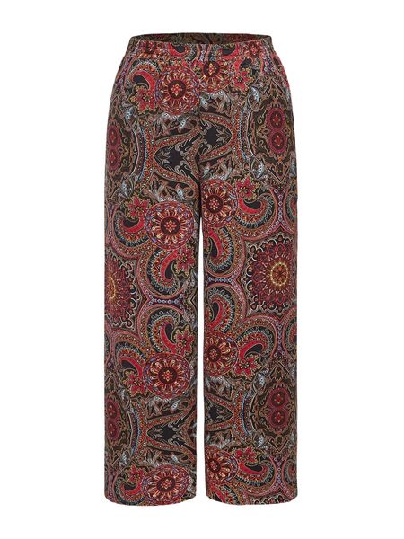 

plus paisley print wide leg pants t3az#, Black