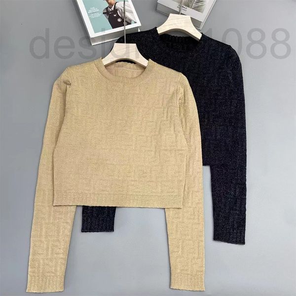 

women's two piece pants designer letter jacquard knitting temperament gold thread round neck pullover long sleeve waist length short 20, White