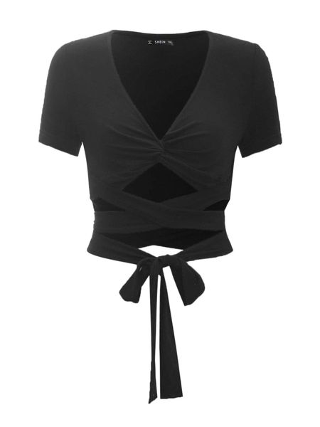

plus twist crisscross tie front 10iv#, Black