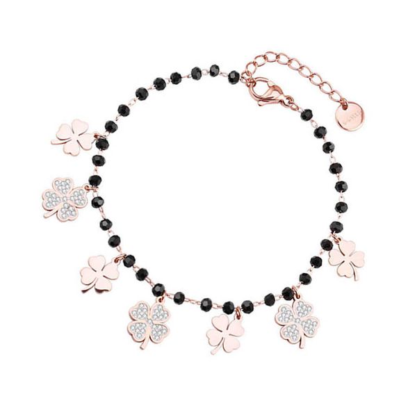 

women's lucky bracelet, clover with four leaves, silver foil pendant, stainless steel, engagement jewelry, Golden;silver