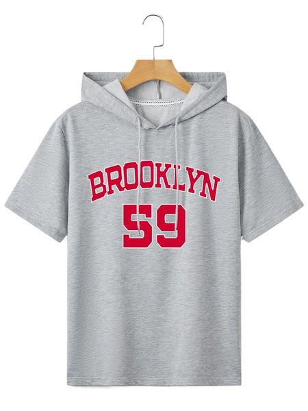 

men letter graphic drawstring hooded tee p9rz#, White;black