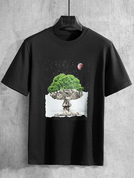 

men moon & tree print tee r7xw#, White;black