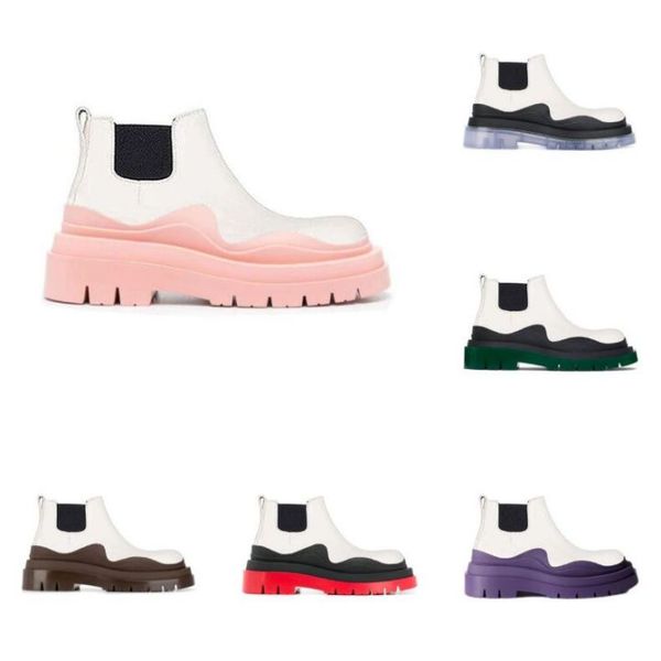 

white/pink women man bottega boots luxury tire lean leather chelsea women's booties men lug platform chunky shoes lady knight low boots, Black