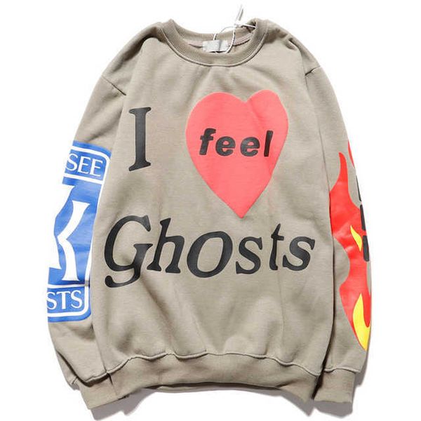 

lucky me i see ghosts smiley flame print women sweatshirt fashion hoodie pullover men hip hop long sleeve 2022, Black