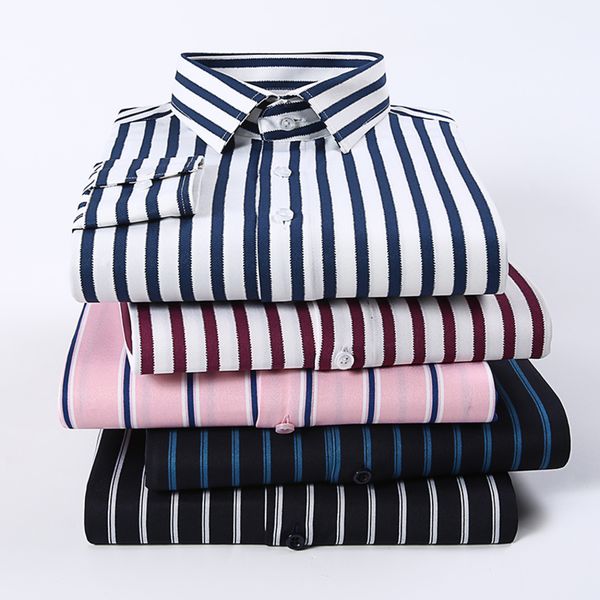 

browon spring autumn men shirts turn down collar mens dress shirts long sleeve oversized striped business men clothing, Black;brown
