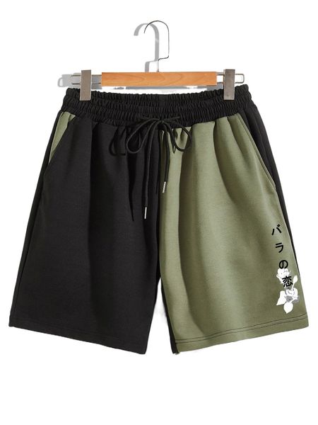 

romwe guys floral print two tone shorts o9v0#, White;black