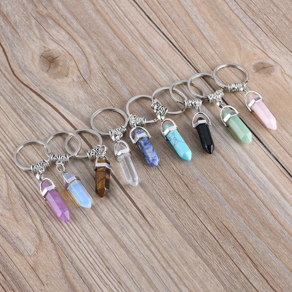 Pedra Natural Chave Chaveiras Anéis Rosa Rosa Tigre Olho Cristal Quartzo Keyring presentes Mulheres Homens Chaveiros Jóias