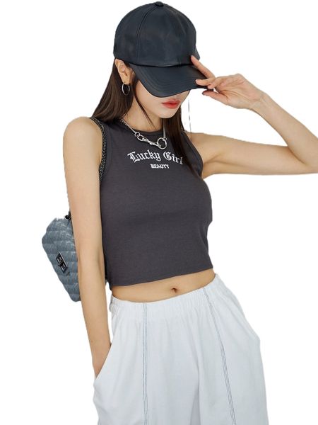 

dazy letter embroidered rib-knit tank f4fn#, White