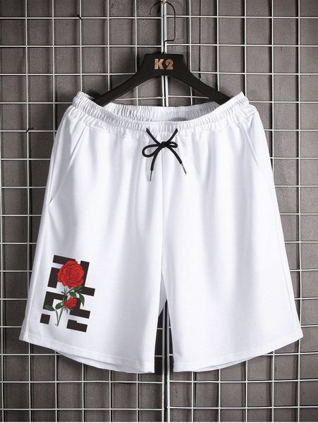 

romwe guys rose graphic shorts y3qf#, White;black