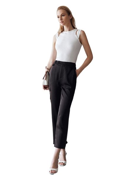 

motf premium straight fit cropped pants b5v7#, Black;white