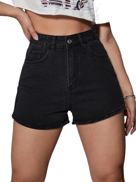 

washed pocket detail solid denim shorts u3y3#, White;black