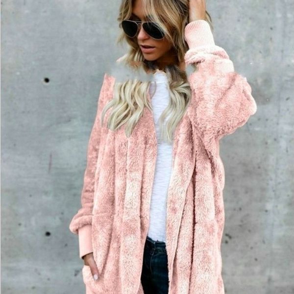 

kayoulai s5xl big size winter coat women fur cardigan jacket long sides both side wearing faur fur coat teddy coat y201012, Black