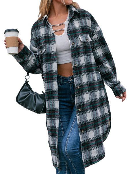 

simplee tartan flap detail drop shoulder overcoat 63fg#, Black