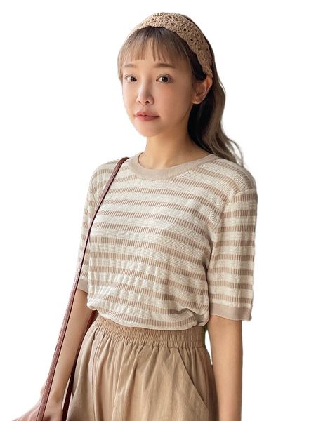 

dazy striped print round neck knit e3md#, White;black