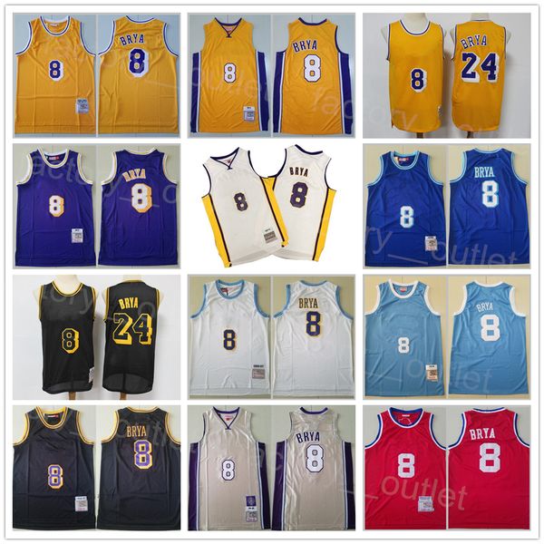 

men basketball mitchell and ness bryant retro jersey 8 team color black red white blue purple yellow all stitched vintage breathable for spo