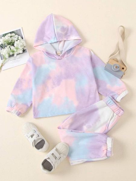 

little girl tie dyed hoodie and sweatpants she, White
