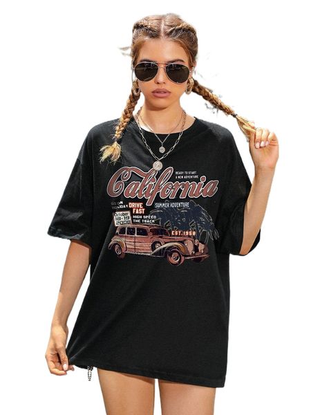 

car and slogan graphic drop shoulder oversized tee e5gh#, White