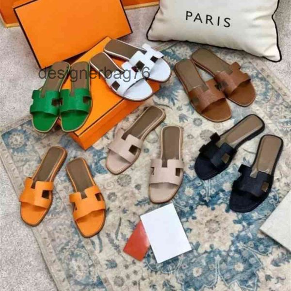 

designer sandals ladies leather herms slippers summer slipper fashion sandals 2022 genuine leather h women summer flat slides ladies beach s, Black