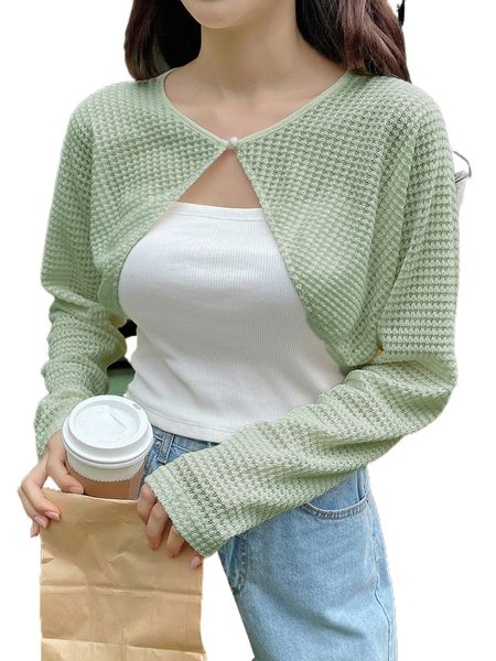 

dazy 1pc waffle knit raglan sleeve crop t935#, White