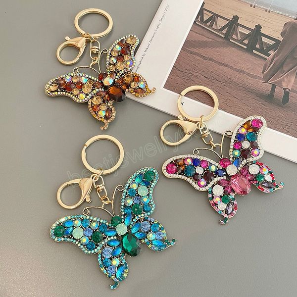 Crystal Butterfly Keychain Glitter Ringue de metal para mulheres Moda Moda Chic Saco de mochila pingente de mochila Acessórios